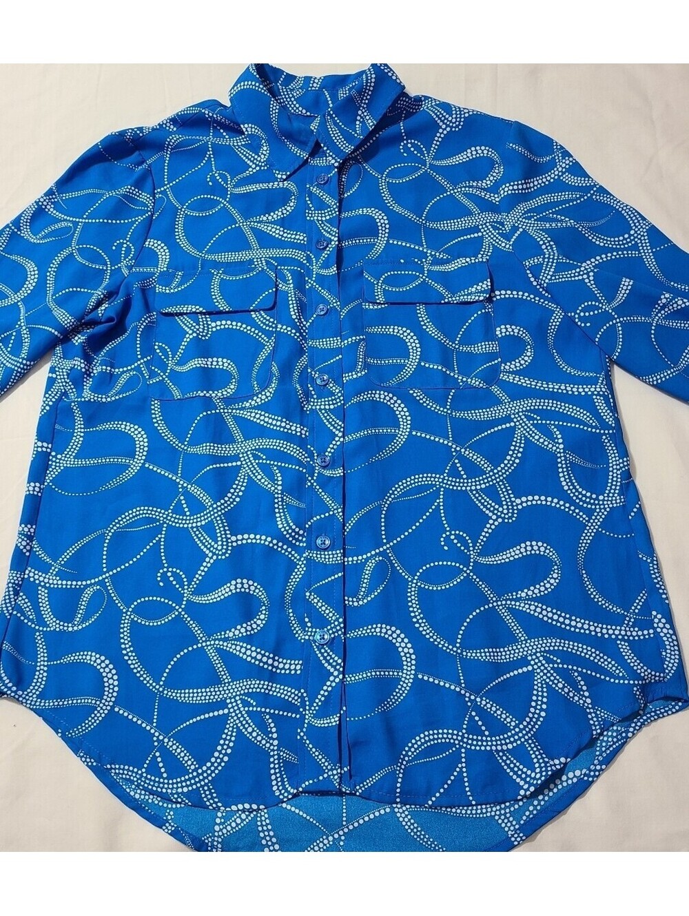 Jones New York Women’s M Blue Rope Print Western Cowgirl Ranch Button Down Shirt